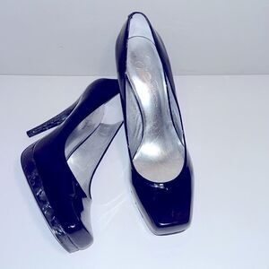 Jessica Simpson black patent leather 4.5” square toe, marbled heels